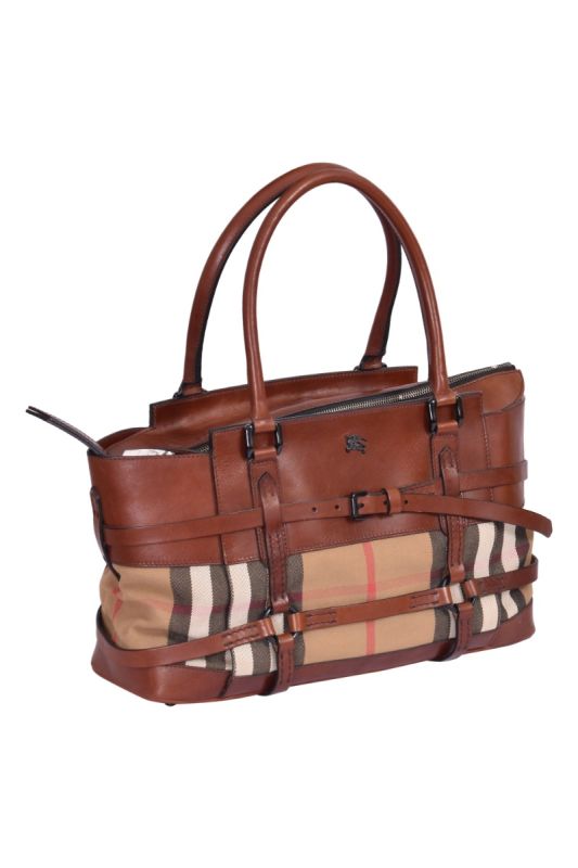 Burberry Tan Bridle House Check Canvas Leather Handbag