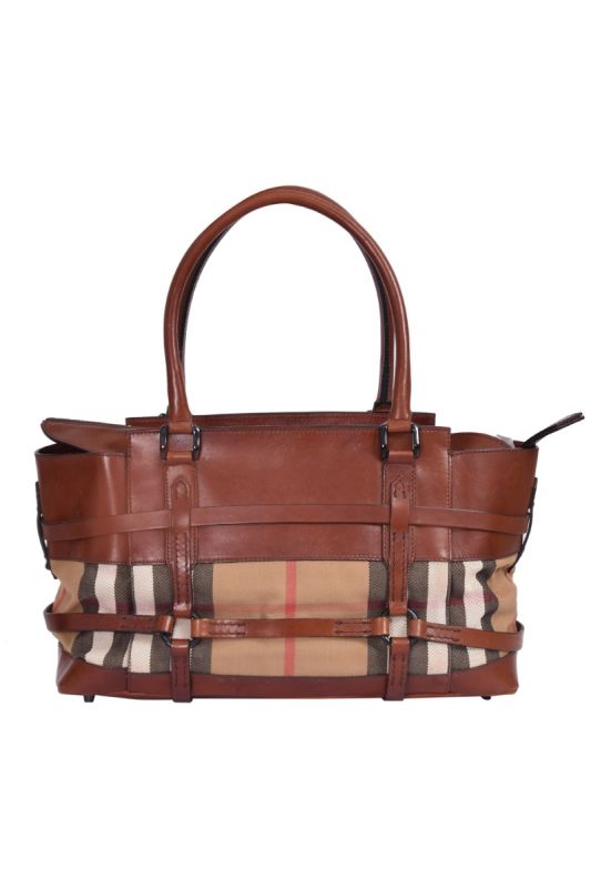 Burberry Tan Bridle House Check Canvas Leather Handbag