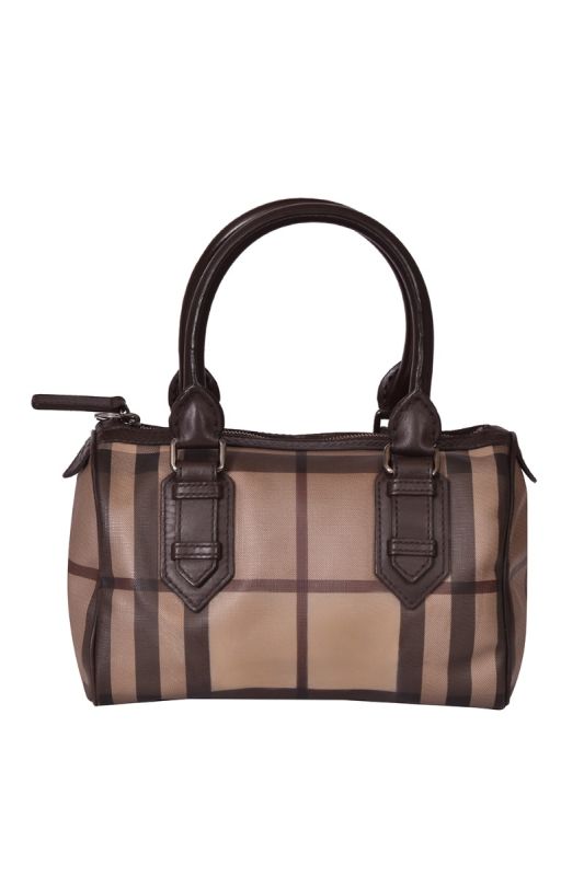 Burberry Taupe Nova Check Leather Handbag