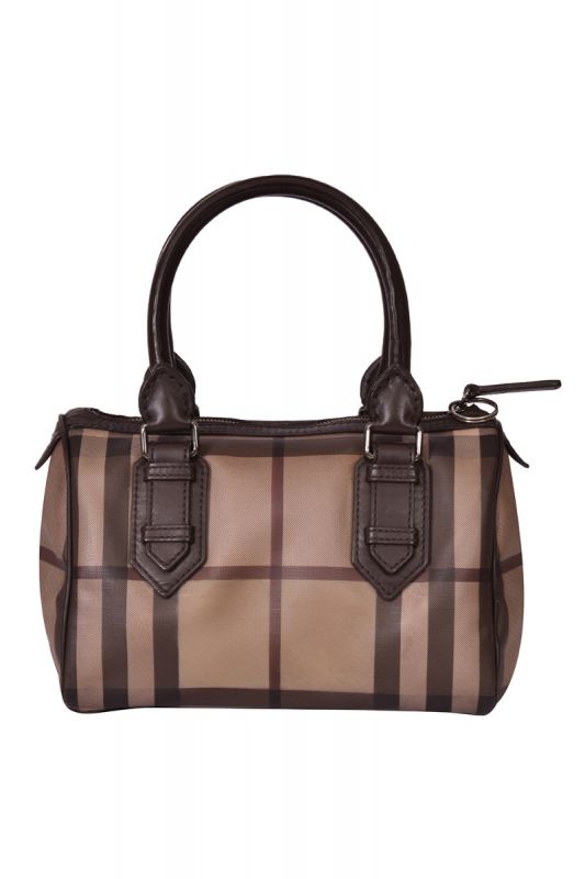 Burberry Taupe Nova Check Leather Handbag
