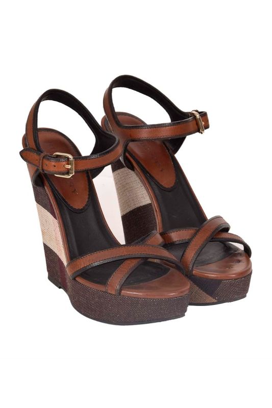 Burberry Warlow Brit Check Wedges Sandals