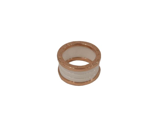 Bvlgari B zero 1 White Ceramic 18k Rose Gold 4 Band Ring