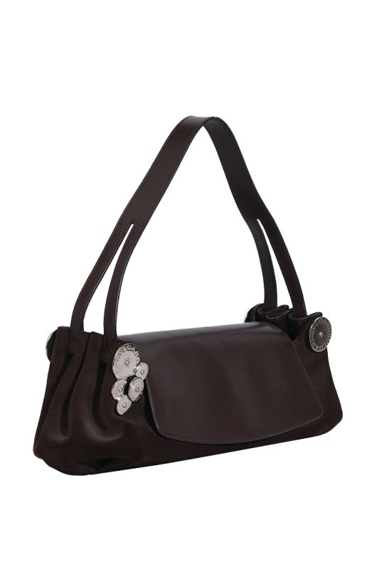 BVLGARI BROWN LEATHER SUEDE SHOULDER BAG