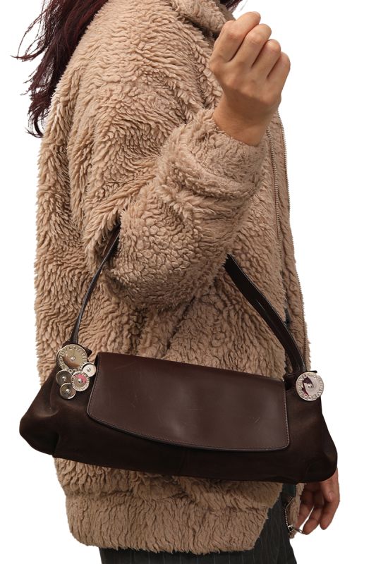 BVLGARI BROWN LEATHER SUEDE SHOULDER BAG