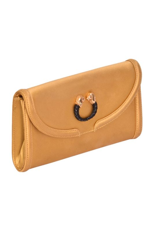 Bvlgari Gold Satin Leoni Flap Clutch