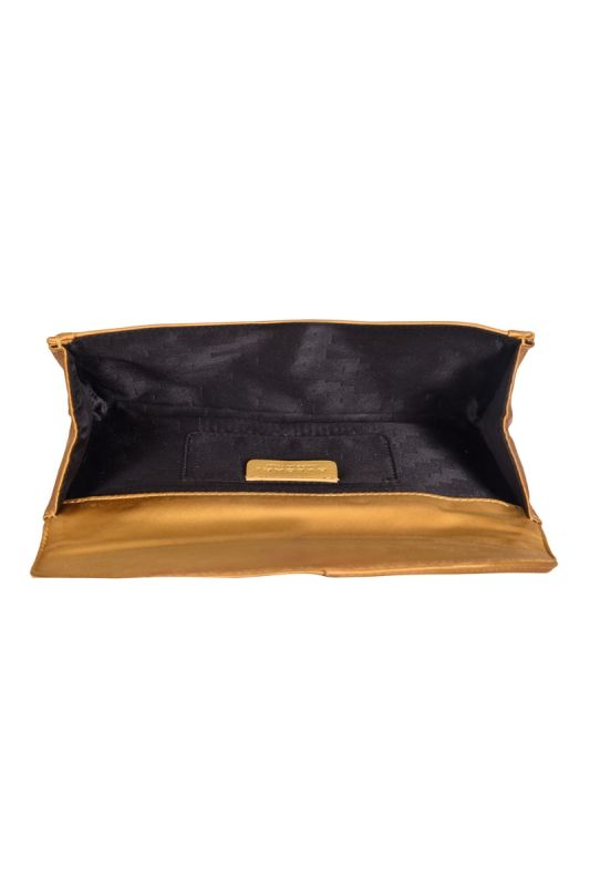 Bvlgari Gold Satin Leoni Flap Clutch