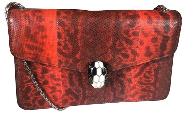 BVLGARI RED SERPENTI SNAKE EMBOSSED SLING BAG