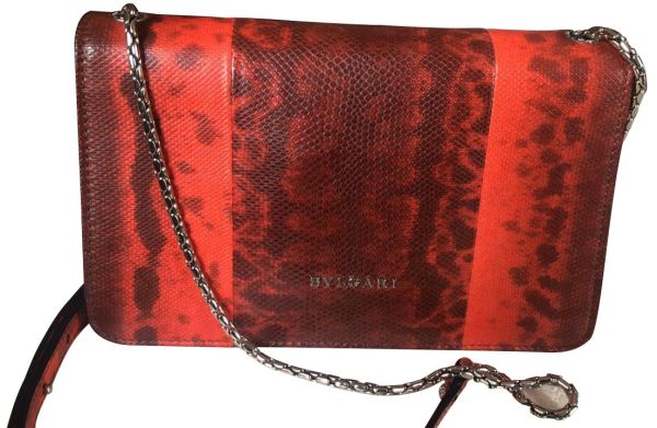 BVLGARI RED SERPENTI SNAKE EMBOSSED SLING BAG