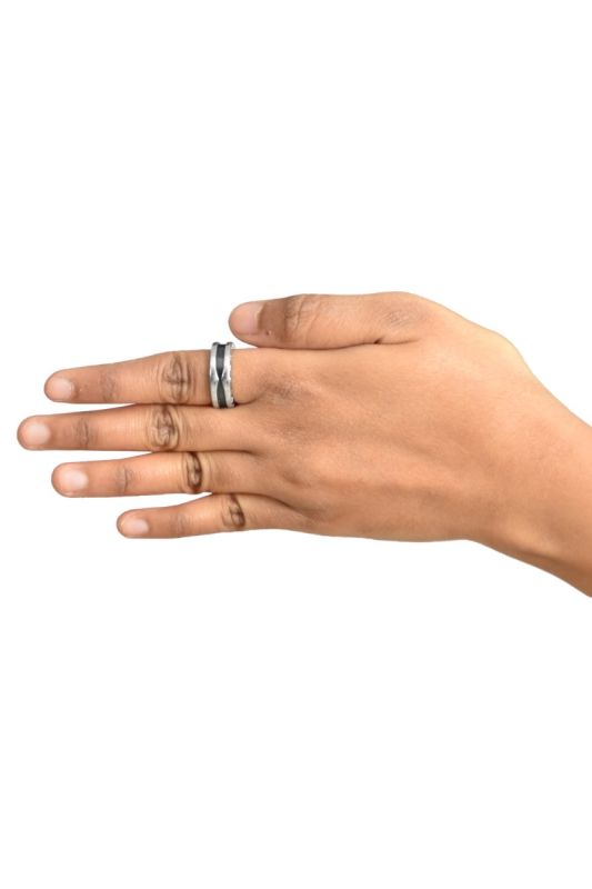 BVLGARI SAVE THE CHILDREN ONE BAND STERLING SILVER RING WITH BLACK CERAMIC
