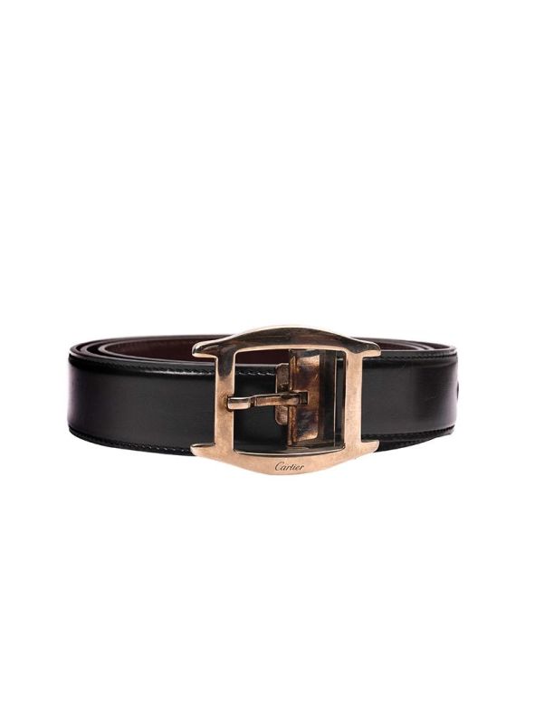 CARTIER BLACK SIGNATURE LOGO LEATHER BELT