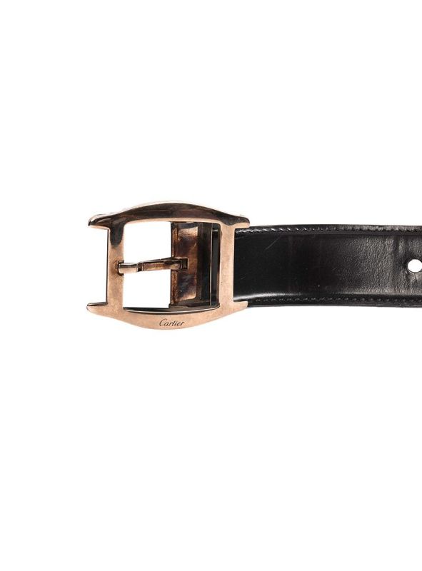 CARTIER BLACK SIGNATURE LOGO LEATHER BELT