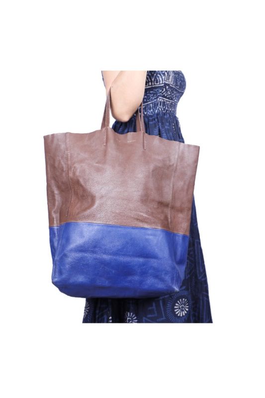 Celine Blue Vertical Cabas Leather Tote Bag