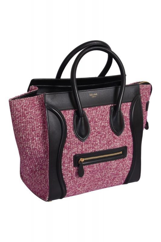 Celine Pink Luggage Tweed Mini Handbag