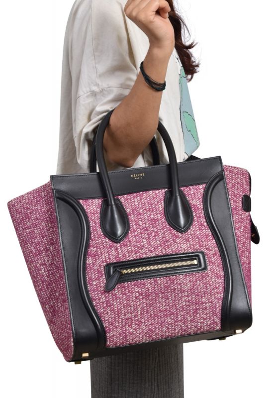 Celine Pink Luggage Tweed Mini Handbag