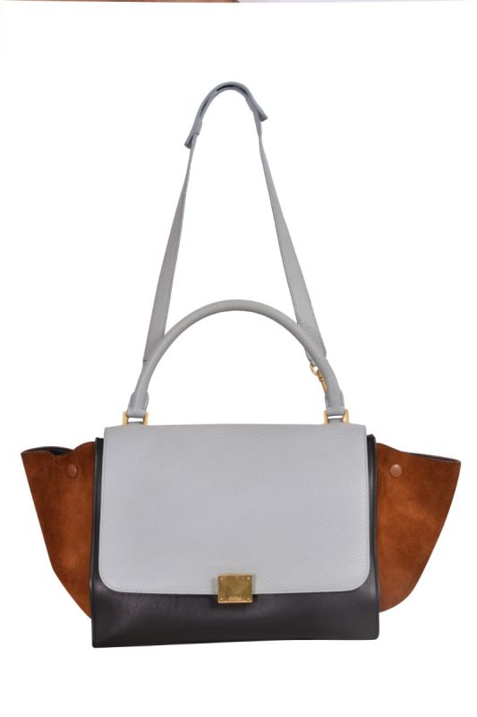 Celine Tricolor Leather and Suede Trapeze Top Handle Bag