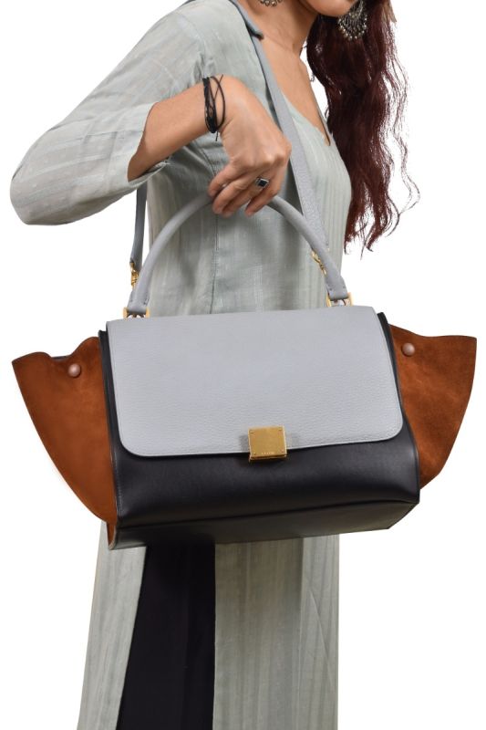 Celine Tricolor Leather and Suede Trapeze Top Handle Bag
