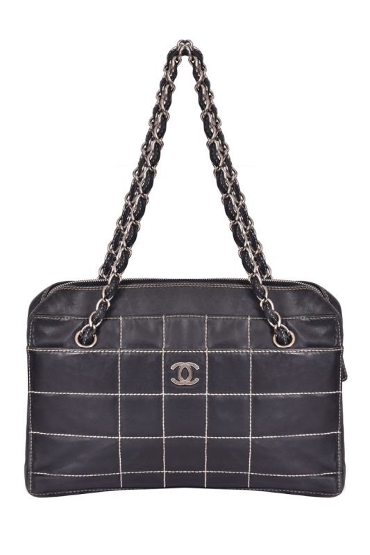 Chanel Black leather Stitch Double Chain Handbag