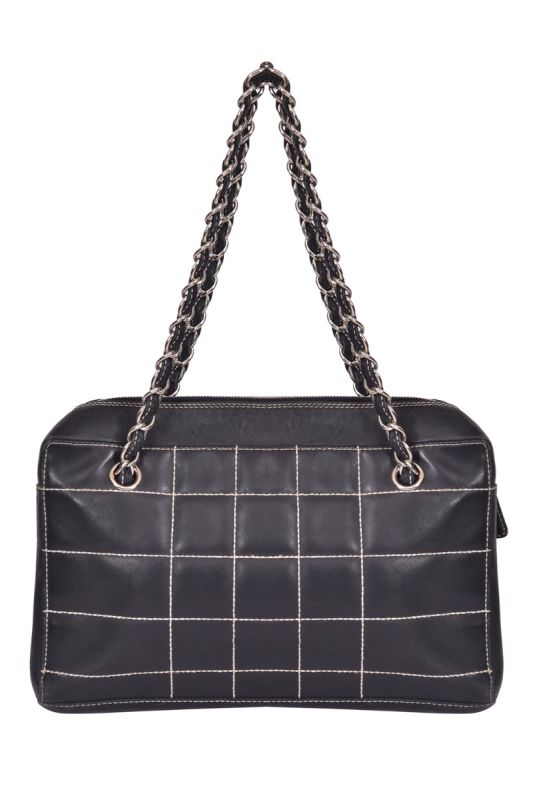 Chanel Black leather Stitch Double Chain Handbag