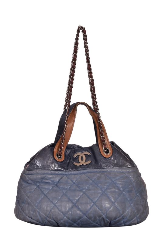 Chanel Blue Iridescent Quilted Leather Large Bag