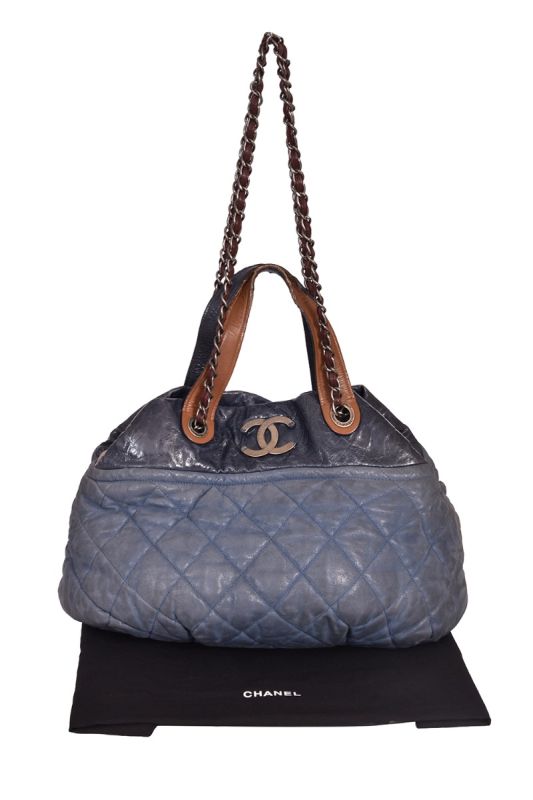 Chanel Blue Iridescent Quilted Leather Large Bag
