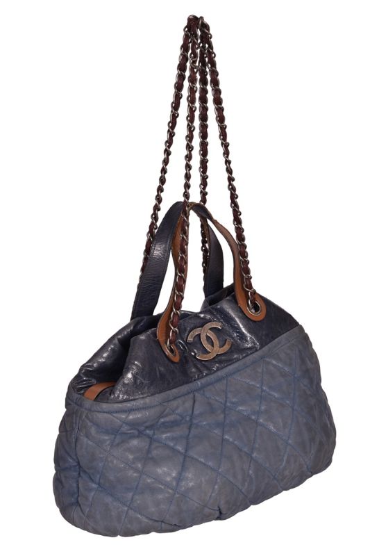 Chanel Blue Iridescent Quilted Leather Large Bag