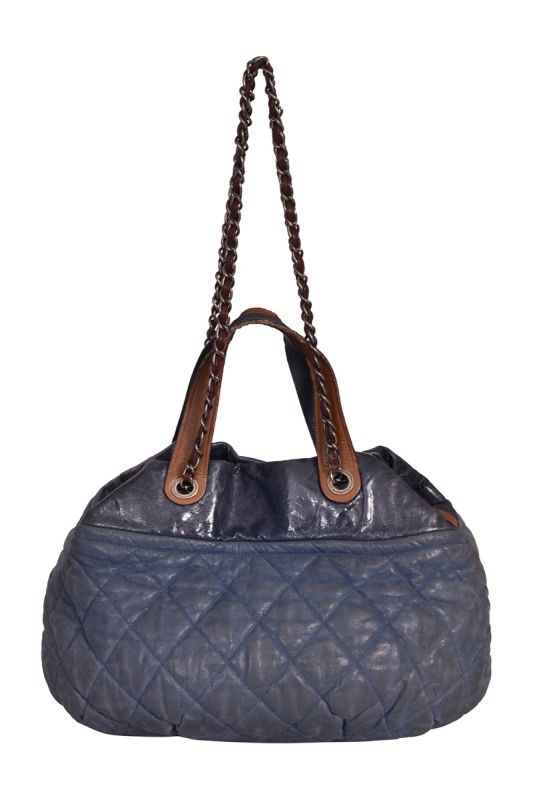 Chanel Blue Iridescent Quilted Leather Large Bag
