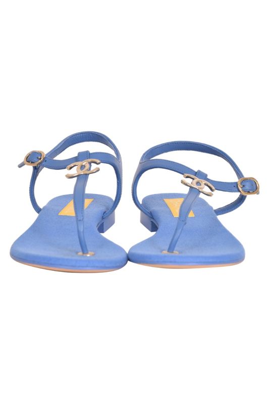 Chanel CC Buckle Solid Blue Flats