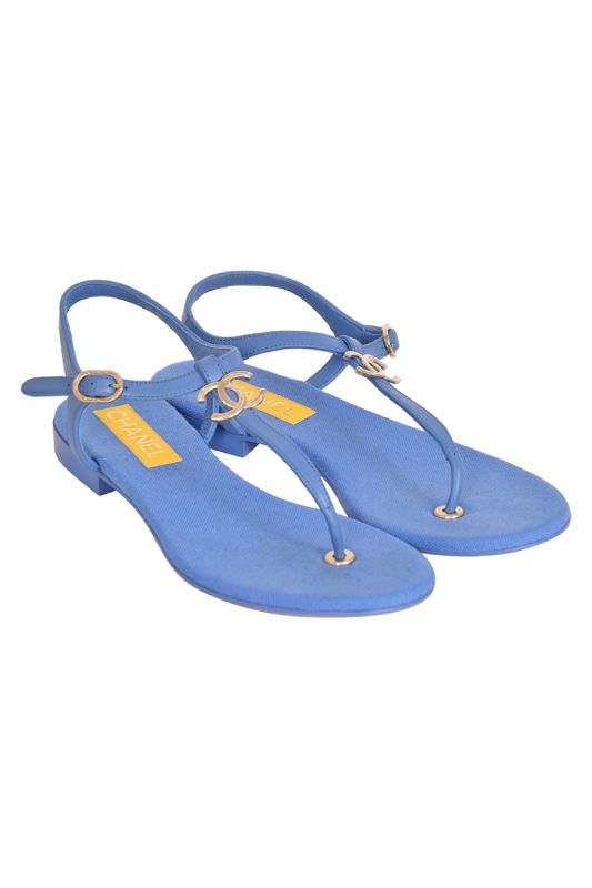 Chanel CC Buckle Solid Blue Flats