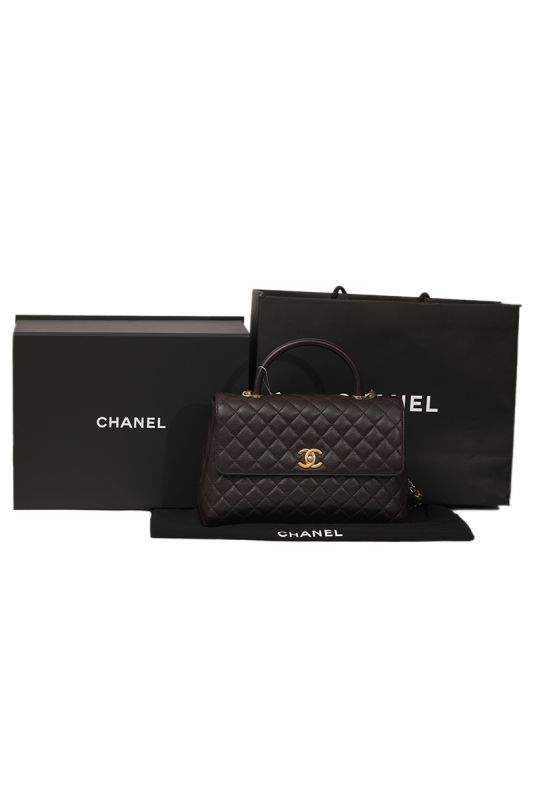 CHANEL COCOCAVIAR LEATHER BROWN TOP HANDLE BAG