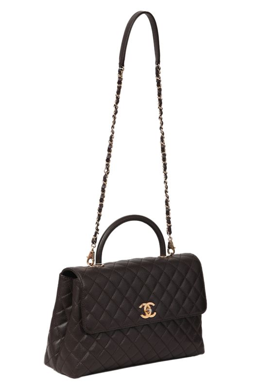 CHANEL COCOCAVIAR LEATHER BROWN TOP HANDLE BAG