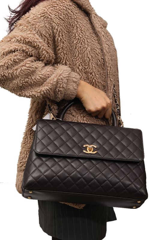 CHANEL COCOCAVIAR LEATHER BROWN TOP HANDLE BAG