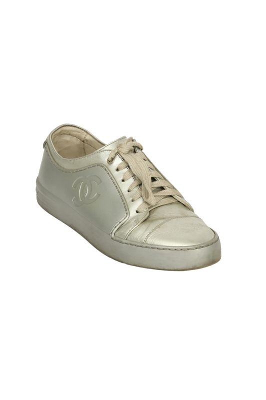 Chanel Leather EU 37 Silver Sneaker 