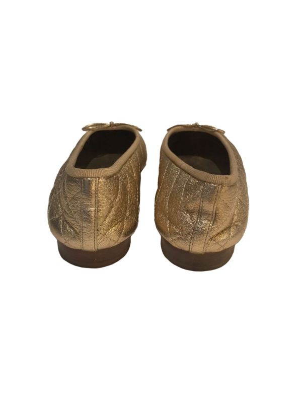 Chanel Gold Leather Cap Toe Ballerinas