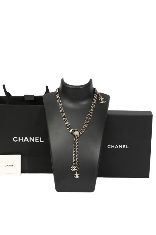 Chanel Leather and Pearl Necklace