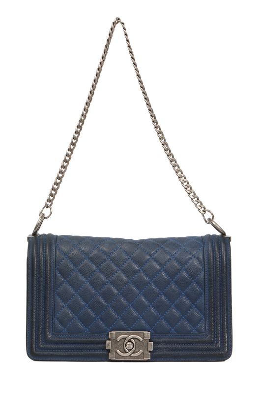 Chanel Navy Metallic Cavier Medium Boy Bag