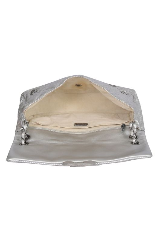 Chanel Paris-Dubai Medals Embellished Quilted Perforated Lambskin Silver Flap HandBag