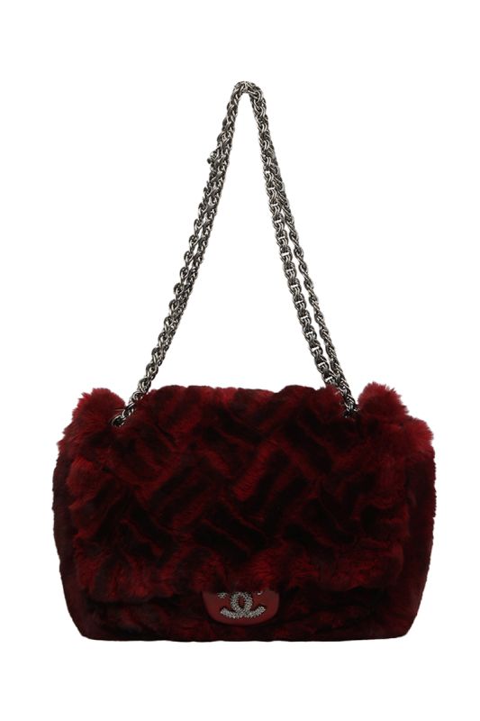 Chanel Paris Red Orylag Rabbit Fur Handbag