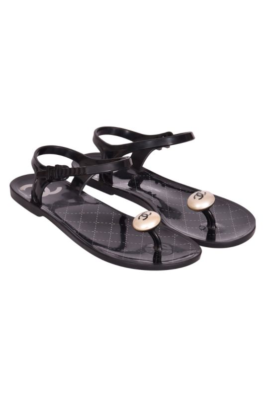 Chanel Pearl Logo Jelly Sandals