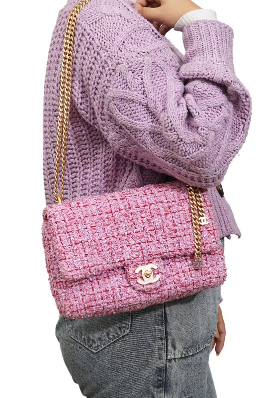 Chanel Tweed Enamel Quilted CC Flap Shoulder Bag