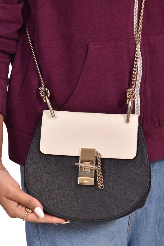 Chloe Grained Calfskin Lambskin Mini Bi-color Drew Shoulder Bag