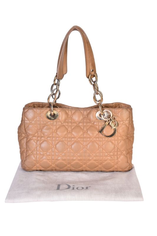 CHRISTIAN DIOR BEIGE CANNAGE QULTED LAMBSKIN TOTE BAG