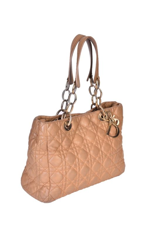 CHRISTIAN DIOR BEIGE CANNAGE QULTED LAMBSKIN TOTE BAG