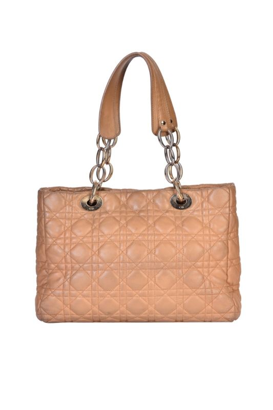 CHRISTIAN DIOR BEIGE CANNAGE QULTED LAMBSKIN TOTE BAG