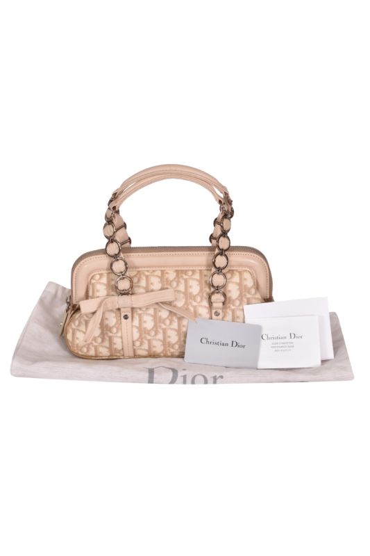 Christian Dior Beige Monogram Trotter Romantic Ribbon Chain Bag