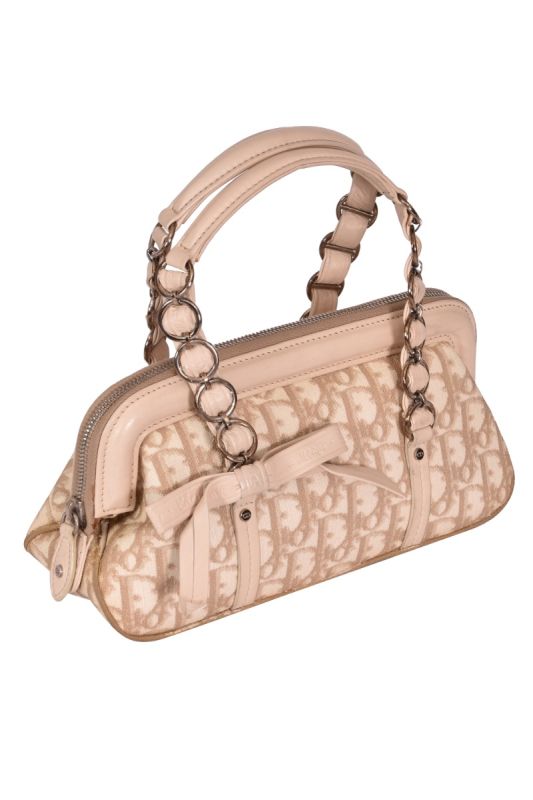 Christian Dior Beige Monogram Trotter Romantic Ribbon Chain Bag