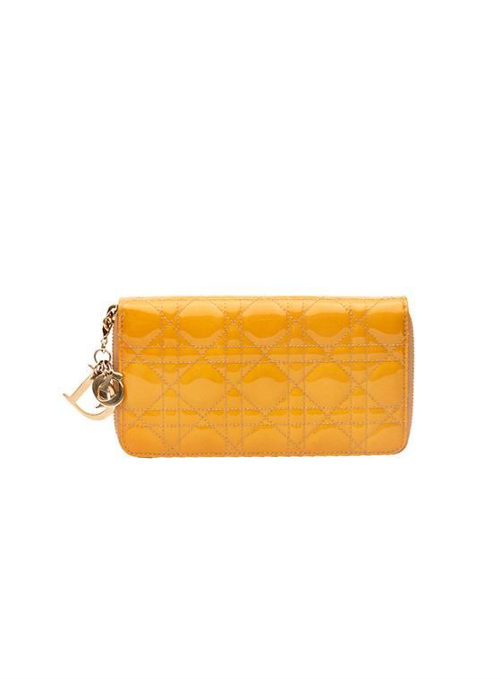 CHRISTIAN DIOR BEIGE PATENT LEATHER CANNAGE WALLET