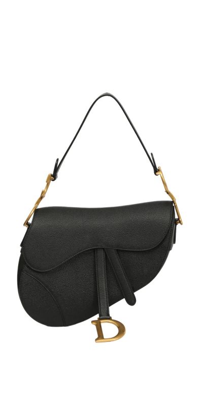 Christian Dior Black Grained Saddle BAG