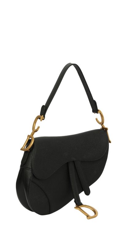 Christian Dior Black Grained Saddle BAG