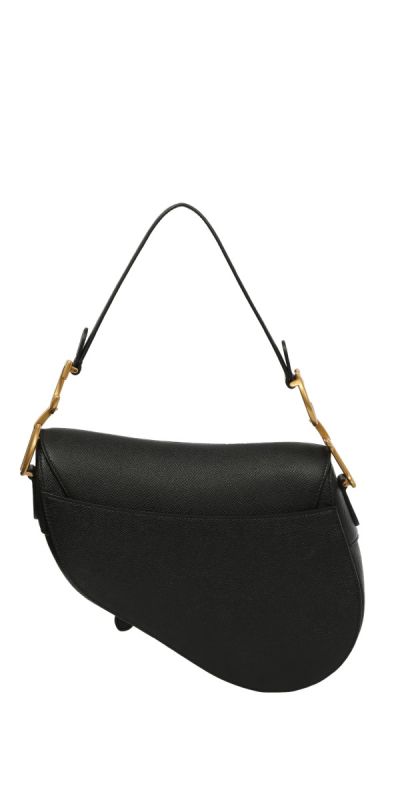 Christian Dior Black Grained Saddle BAG