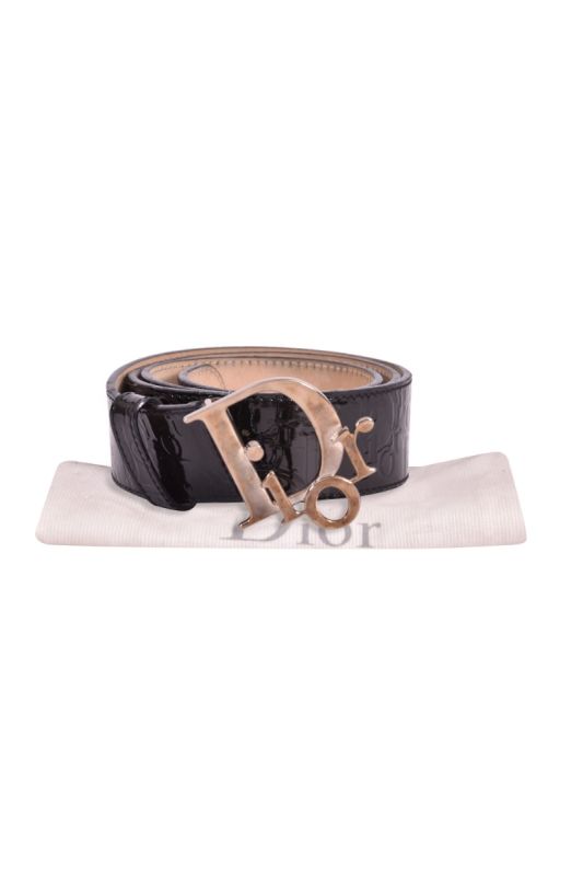 Christian Dior Black Patent Leather Monogram Belt